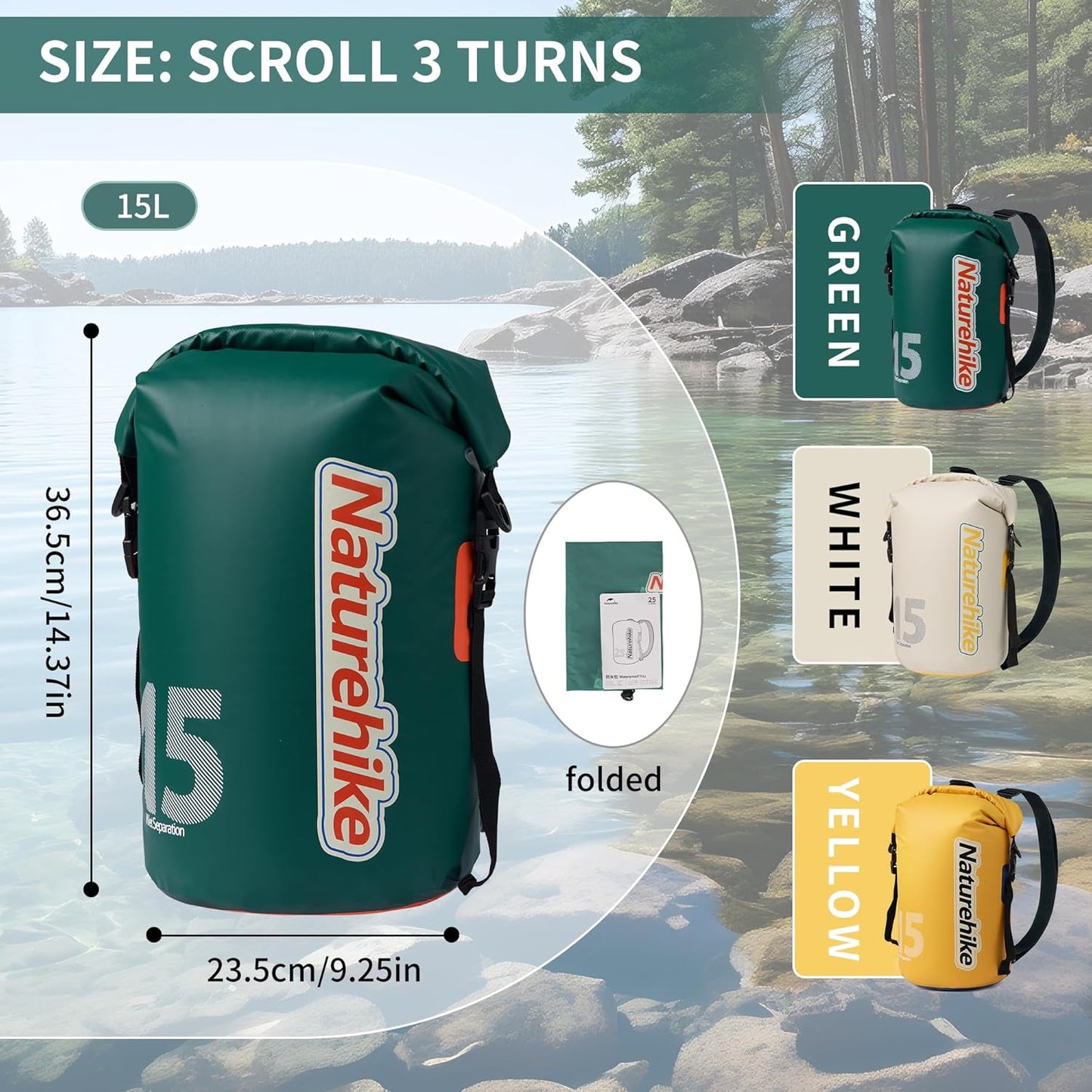 Naturehike Dry Bag WaterproofSack with Long Adjustable Strap for Kayaking, Fishing, Swimming, Snowboarding