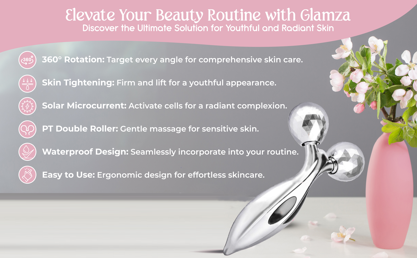 Glamza 3D Body & Facial Massage Roller - Silver