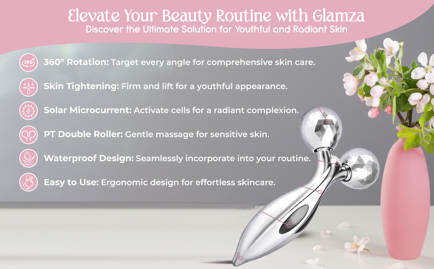 Glamza 3D Body & Facial Massage Roller - Silver