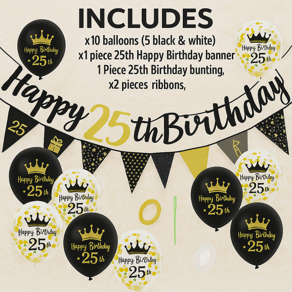 Generise 25th Birthday Decoration Set