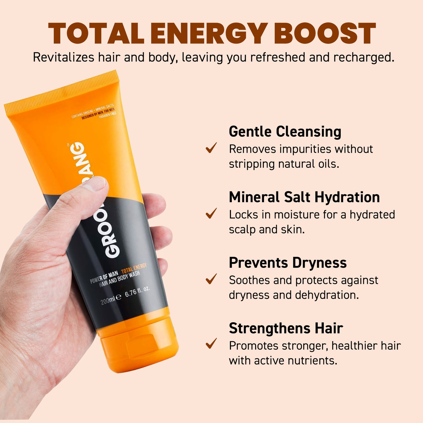 Groomarang Power of Man ‘Total Energy’ Hair and Body Wash 200ml