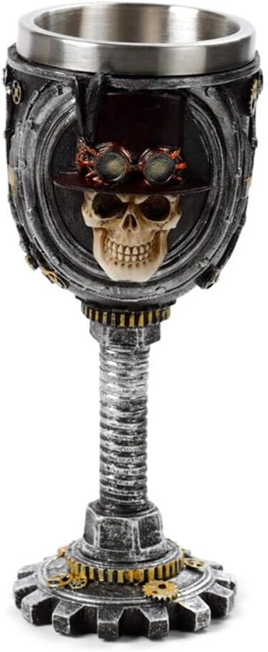 Puckator Decorative Steampunk Skull Goblet I Skull Themed - Home Decoration - Wine Goblet - Fantasy Decorative Home Accessories - Stainless Steel - Resin