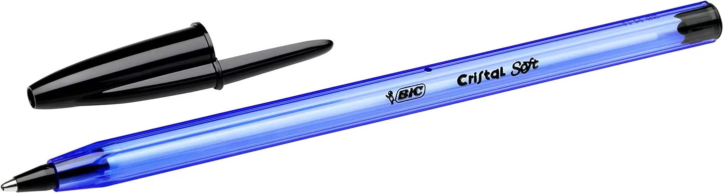 Bic Cristal Soft Ballpoint Pens Medium Tip (1.2 mm) Assorted Colours, Pack of 15 + 5,Black / Blue / Red / Green