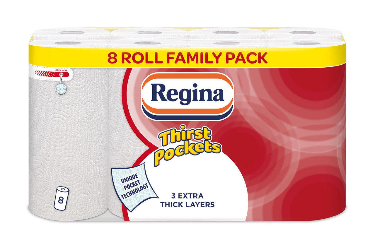 Regina Thirst Pockets 3 Ply 8 Pack White