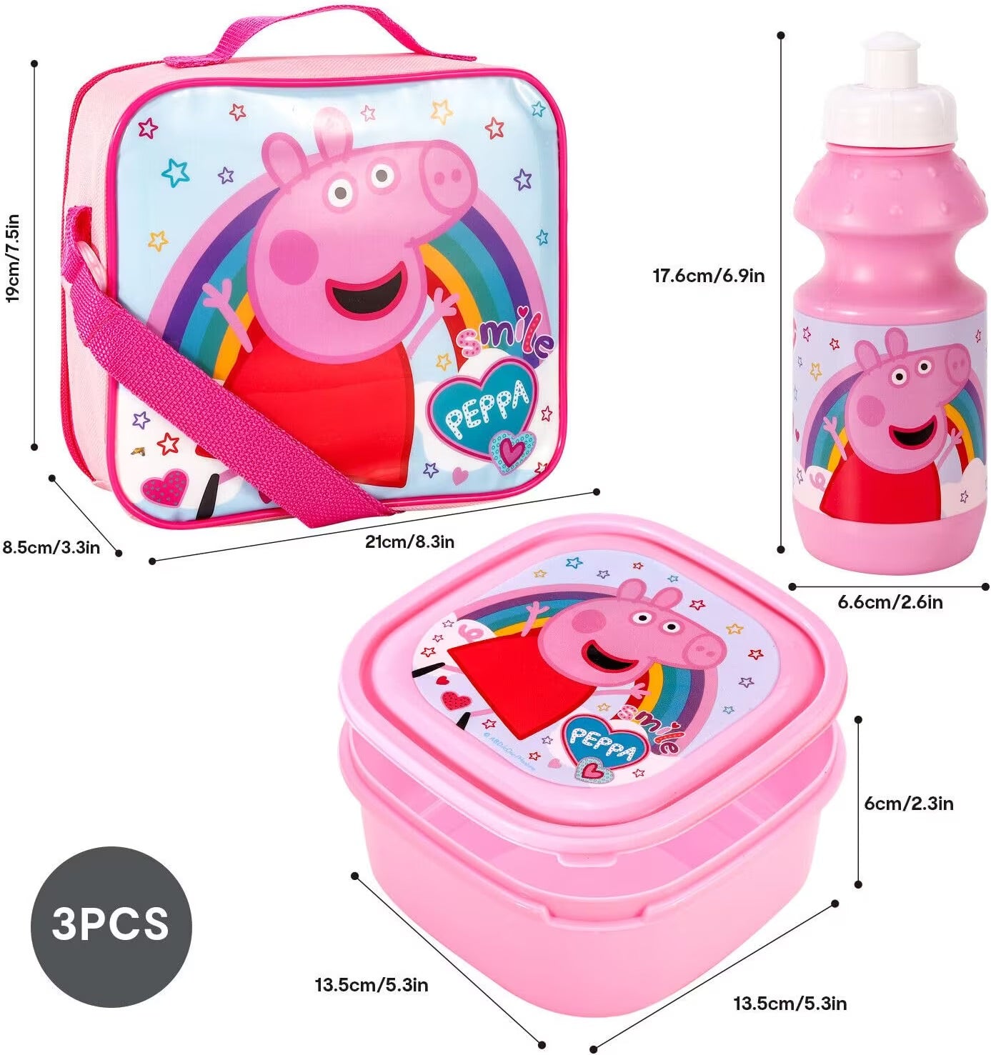 Peppa Pig Lunch Set 3pc (Contains: Lunch Bag, Sandwich Box & 350ml Sports Bottle)
