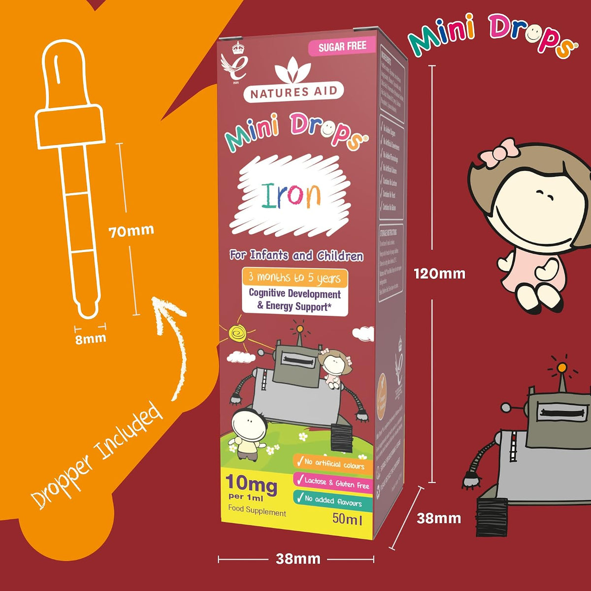 Natures Aid Mini Drops Iron Supplement for Kids & Children - 50ml