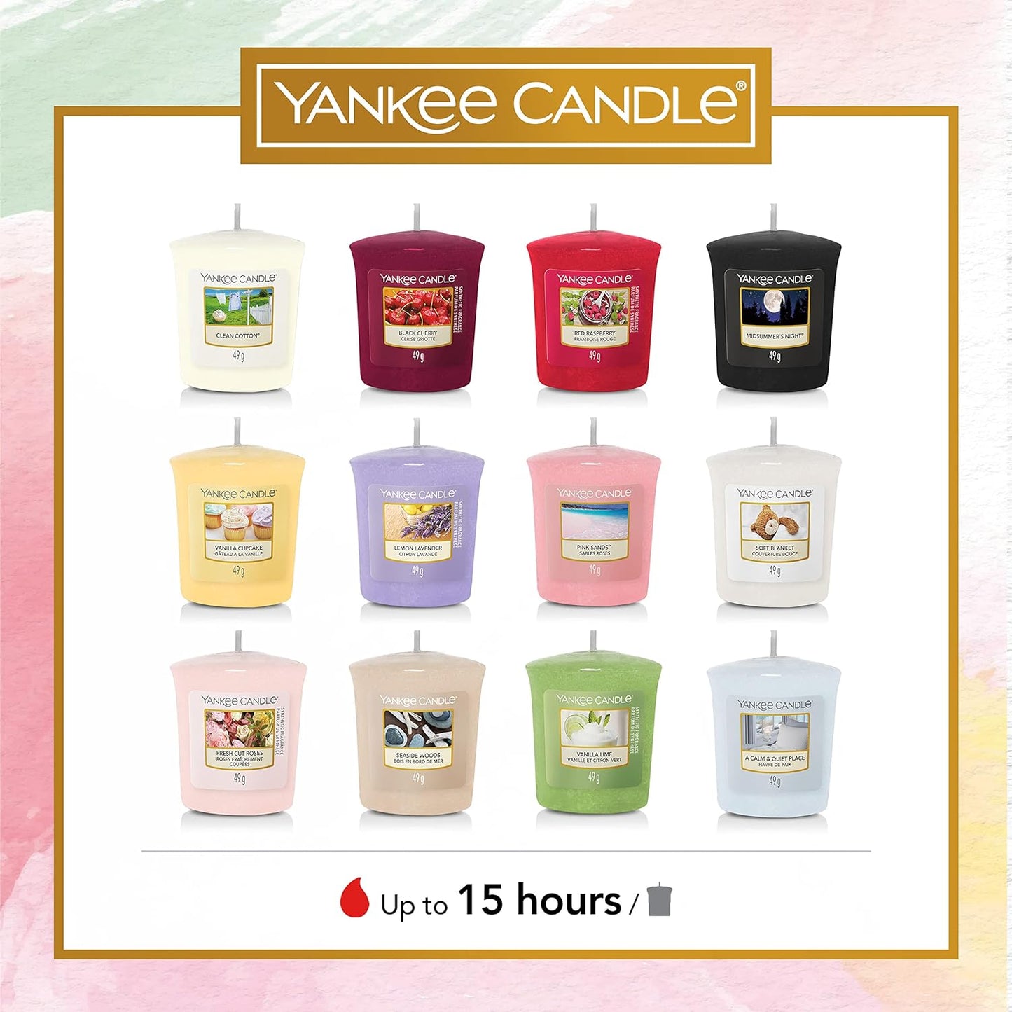 Yankee Candle Gift Set | 12 Scented Filled Votive Candles & Votive Holder