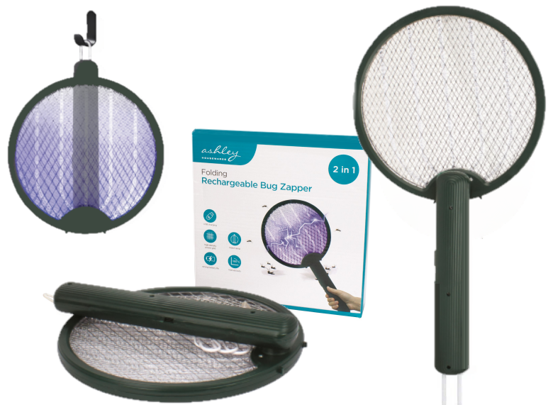 Ashley Housewares 2-in-1 Folding & Rechargeable Fly Zapper & Bug Zapper