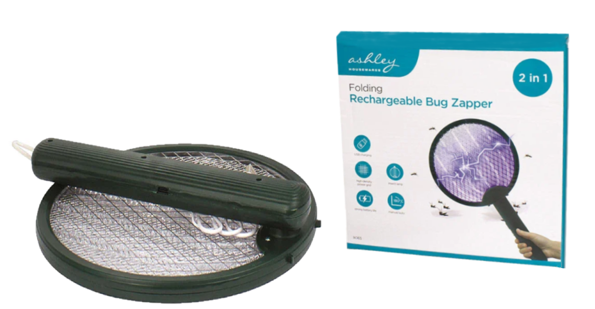 Ashley Housewares 2-in-1 Folding & Rechargeable Fly Zapper & Bug Zapper