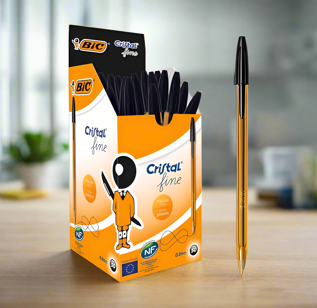 BIC Cristal Original Black - Bic Ballpoint Pens 50 Pack - Fine Point (0.8 mm) - Ideal for School and Office