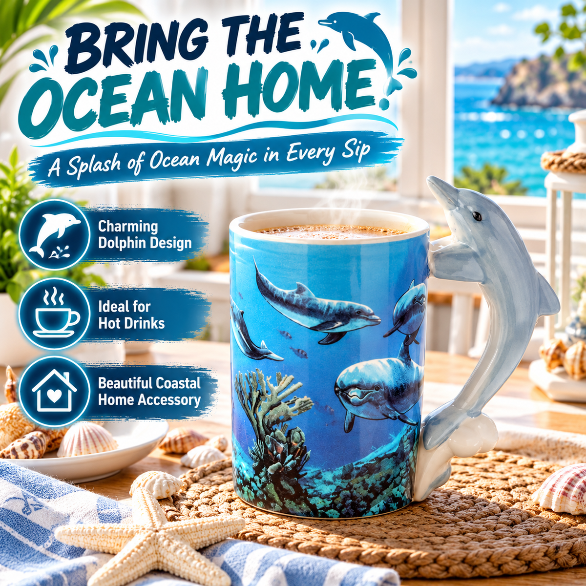 Puckator Dolphin Ceramic Mug for Tea & Coffee