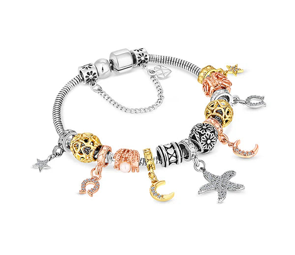 Diamond Style London - Charm Bracelet star in rhodium plating (Item code: Charmbrastar)