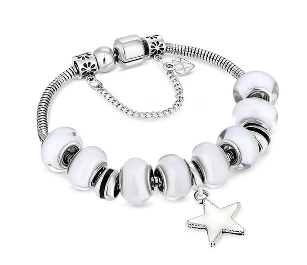 Diamond Style London - Charm Bracelet with White Beads (Item code: Charmbrawhite)