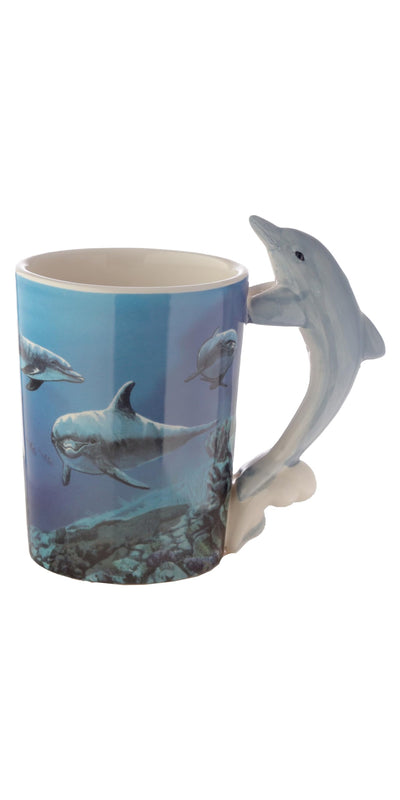 Puckator Dolphin Underwater Decal Ceramic Shaped Handle Tea Coffee Mug - Funny Home Accessories Cute Gifts for Girlfriend Large Mugs for Men Women Hot Drinks Cups Presents Secret Santa Gift