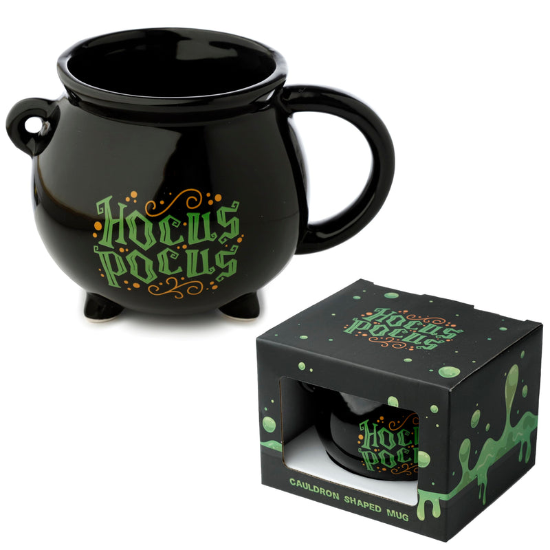 Puckator Hocus Pocus Black Cauldron Ceramic Shaped Tea Coffee Mug Funny Home Accessories Cute Gifts for Girlfriend Large Mugs for Men Women Hot Drinks Cupsresents Secret Santa Gift Cup Set