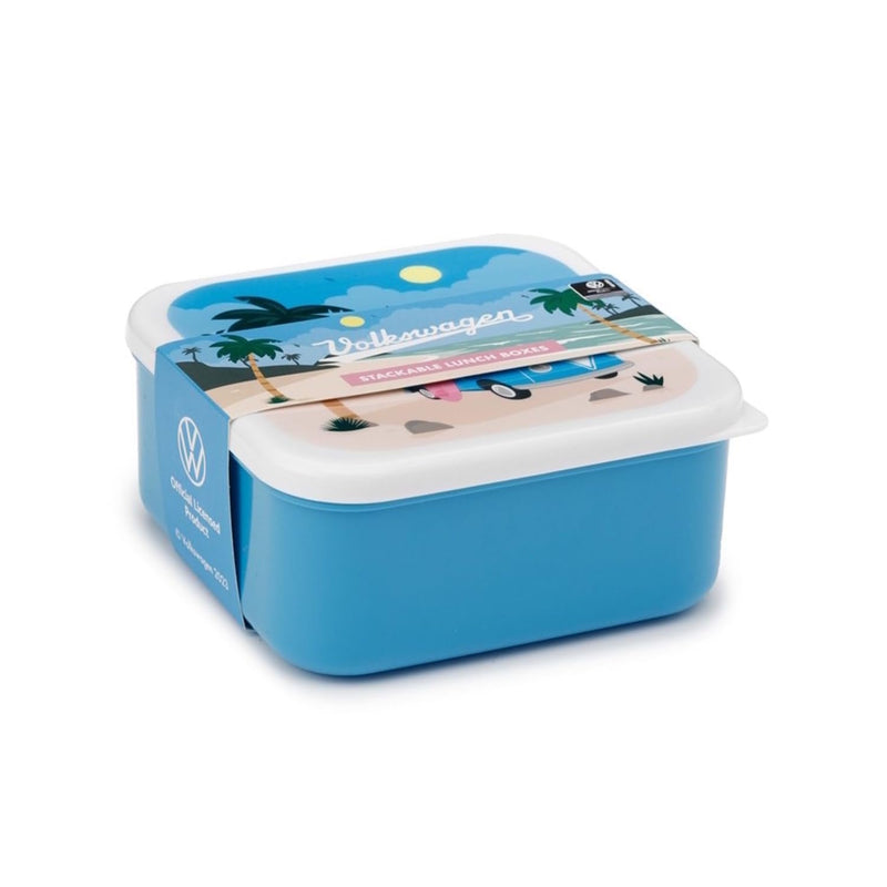 Puckator VW Volkswagen T1 Camper Bus The Waves are Calling Set of 3 Lunch Box Snack Storage M/L/XL - Lunchbox with Multi Compartments - Small Food Containers - Lunchbox for Adults and Kids Girls Boys