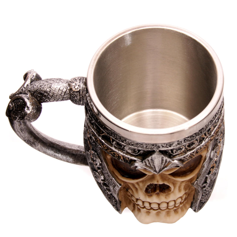 Puckator Dark Legends Skull Warrior Tankard - Pint Glass - Viking Goblet - Fantasy Home Decoration - Beer Mugs - Viking Cup - Cool Glasses for Drinking - Tankers for Men - Resin