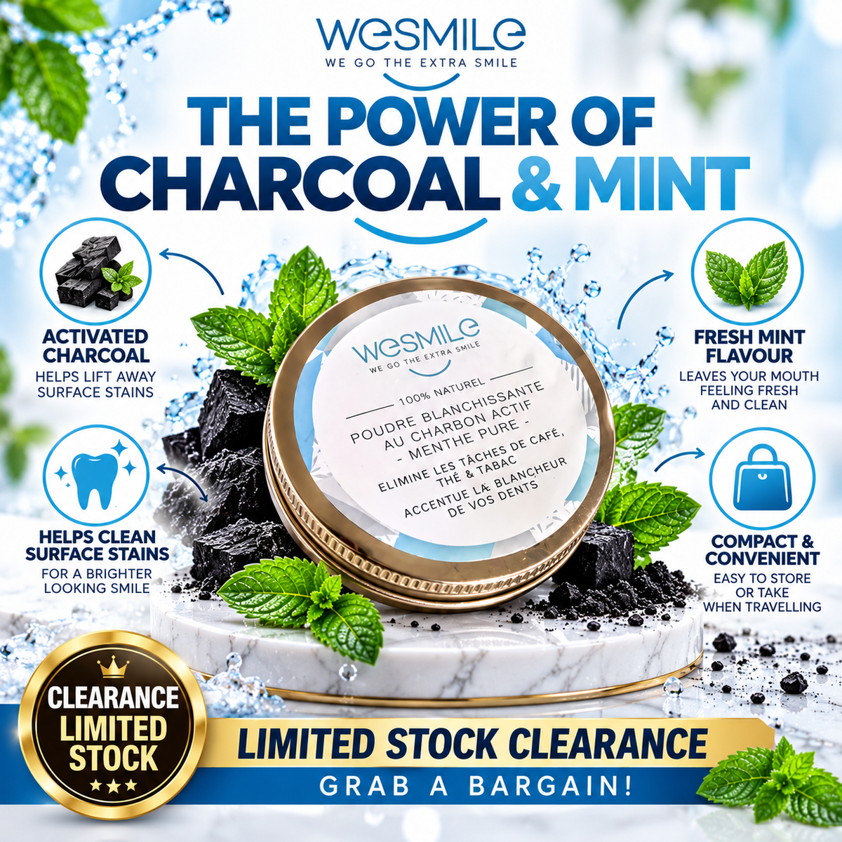We Smile Activated Charcoal Teeth Whitening Powder – Mint | Natural Oral Care