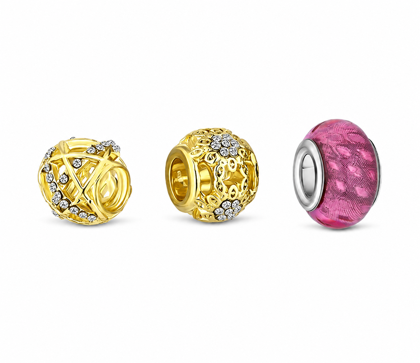 Diamond Style London - Gold Carnival Charm Bracelet with Pink & Gold Plated Beads