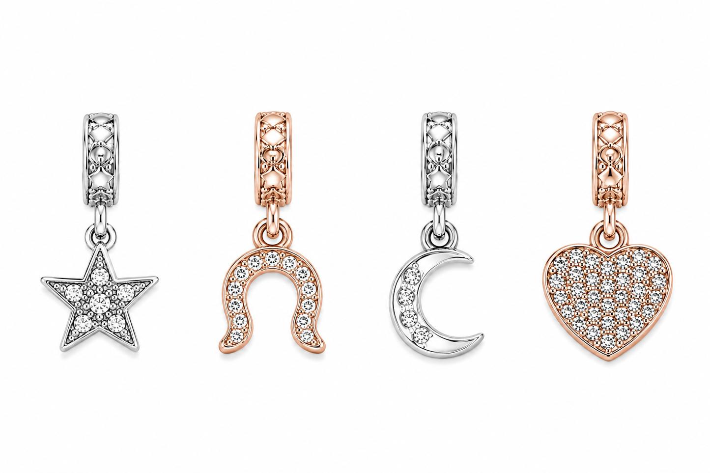 Diamond Style London - Charm Bracelet with Central Heart, Crescent Moon & Horse Shoe Charms (Item code: Charmbraheartgold) (Copy)