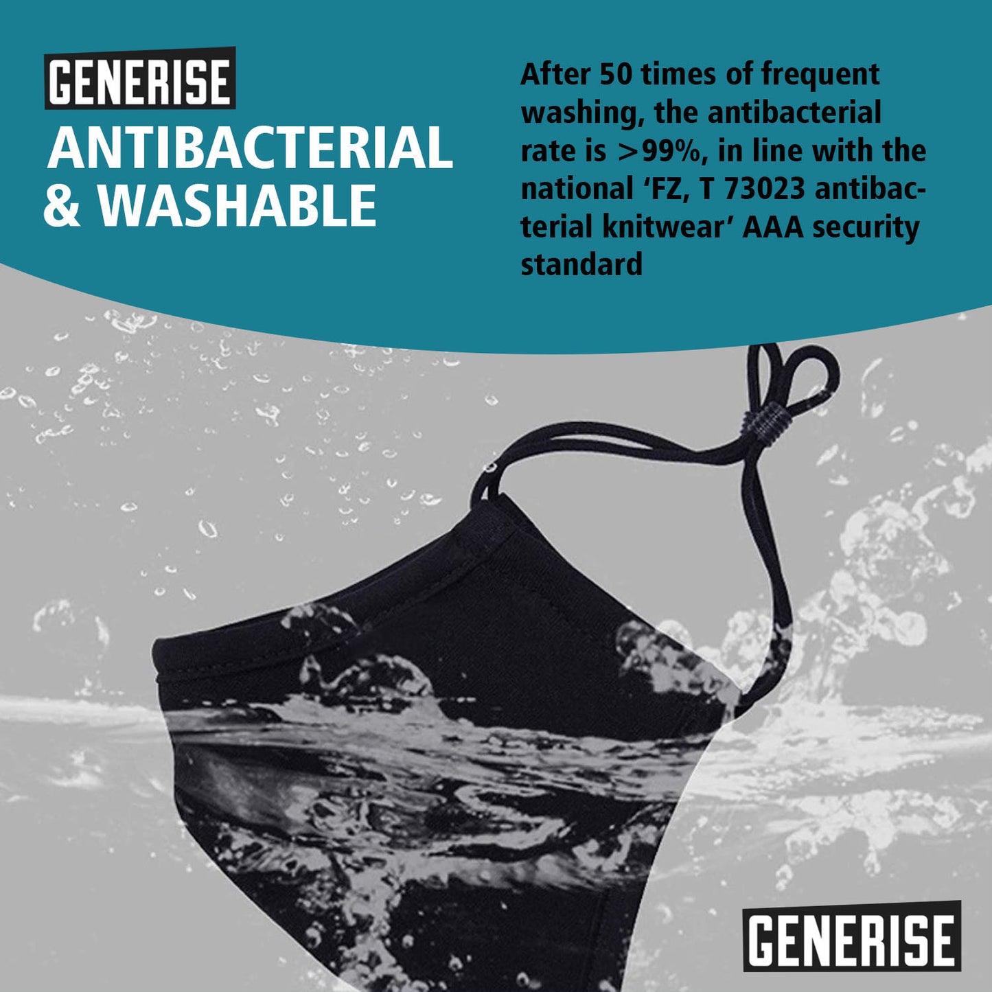 Generise Reusable Adjustable Face Mask with Filter Pocket and PM 2.5 Filter- Unisex- Black
