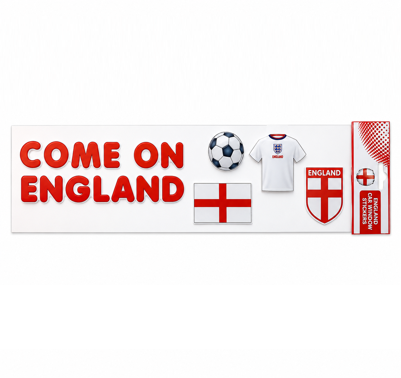 England “COME ON ENGLAND” Gel Window Sticker – 15cm x 55cm