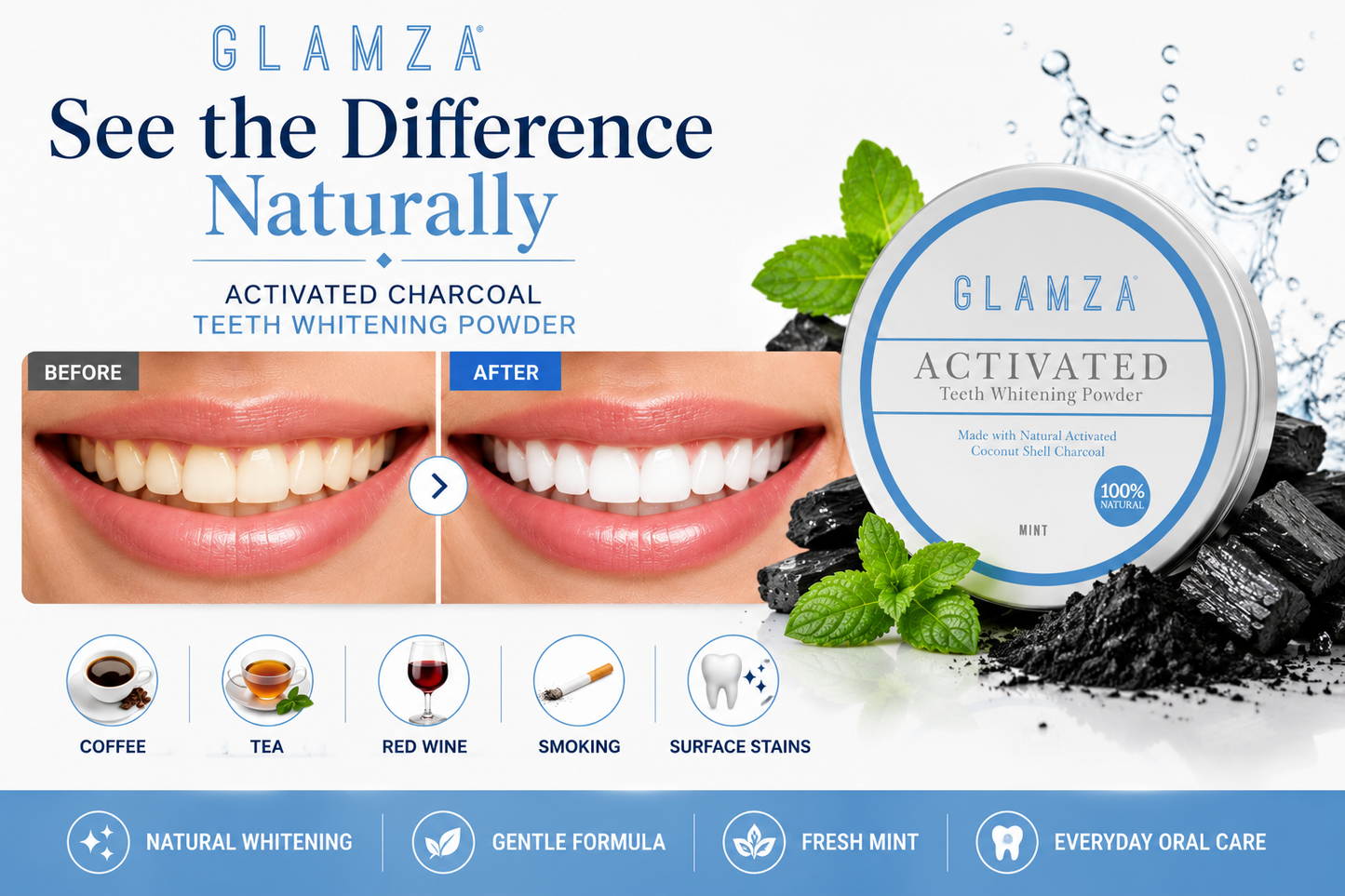 Glamza Teeth Whitening Charcoal Powder 50g