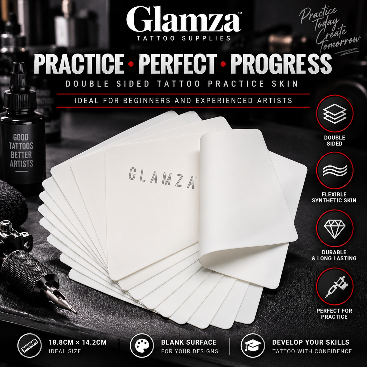 Glamza Double-Sided Tattoo Practice Skin – Synthetic Training Skin