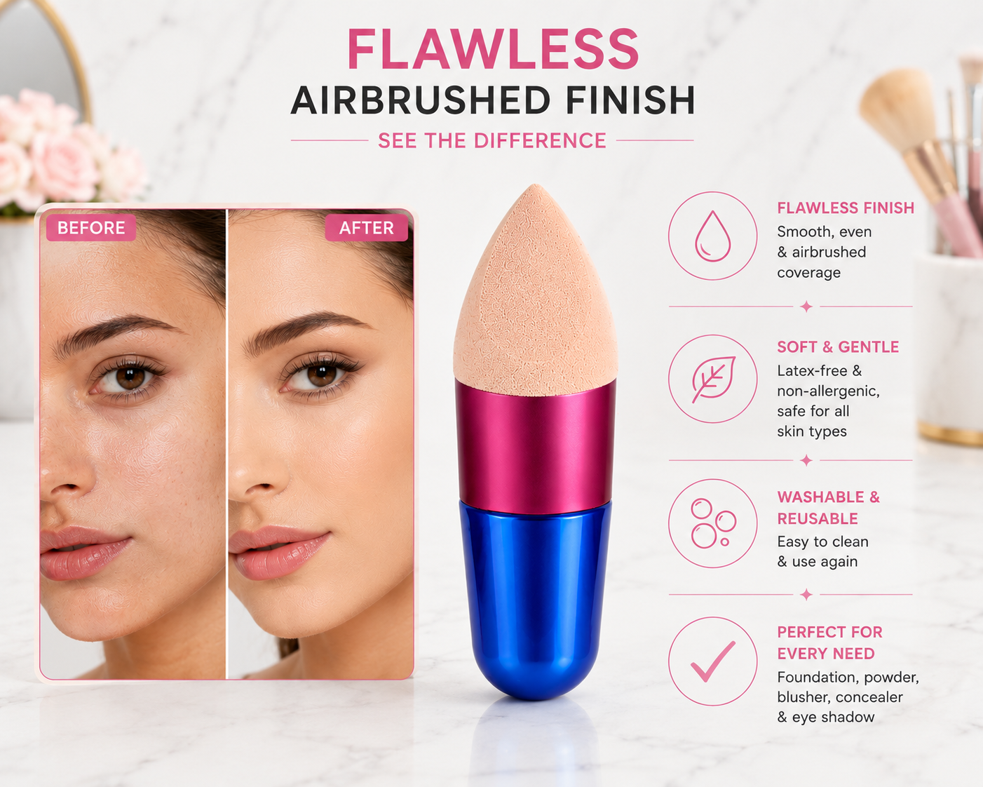 Powder Puff Make Up Applicator Blender Sponge - 10cm