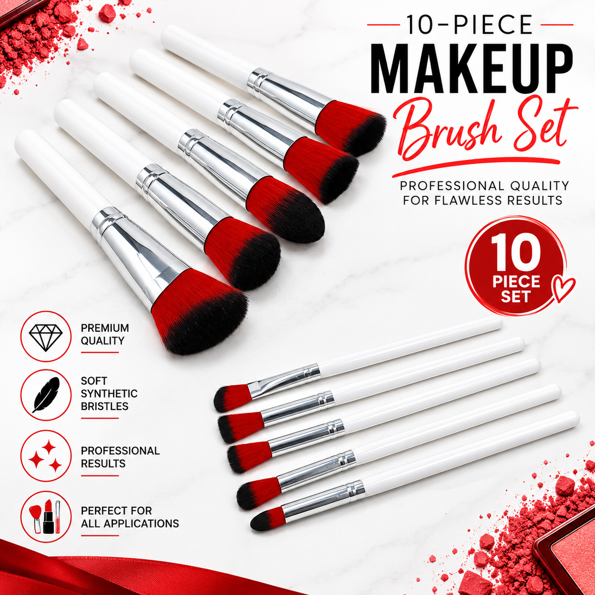 10pc Spectrum And Prism Coloured Make Up Brush Set