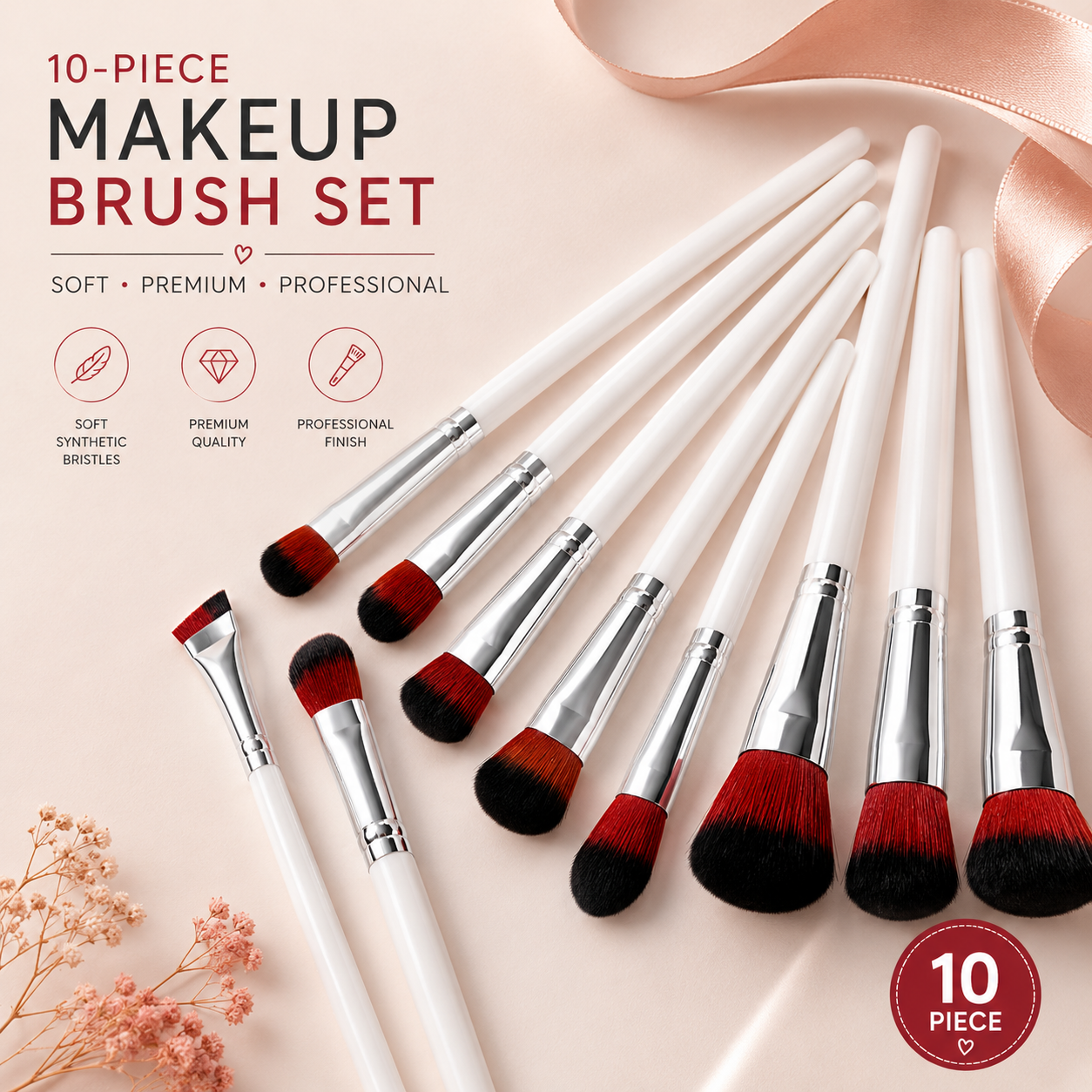 10pc Spectrum And Prism Coloured Make Up Brush Set