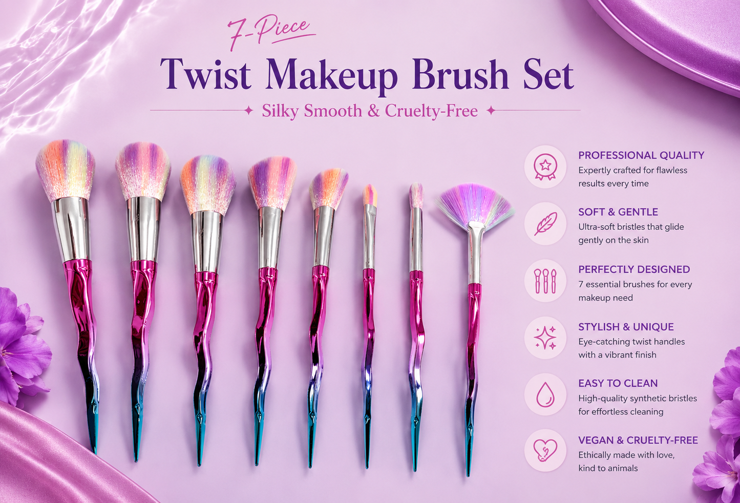 7-Piece Twist Makeup Brush Set – Silky Smooth & Cruelty-Free