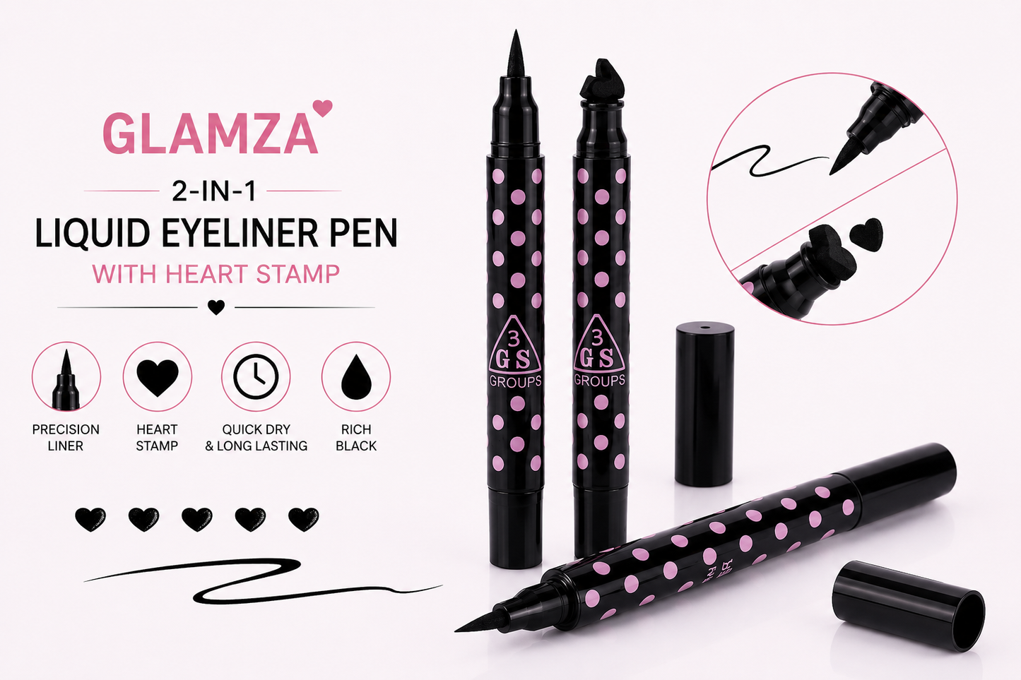 Glamza 2 in 1 Liquid Eyeliner with Heart Stamp