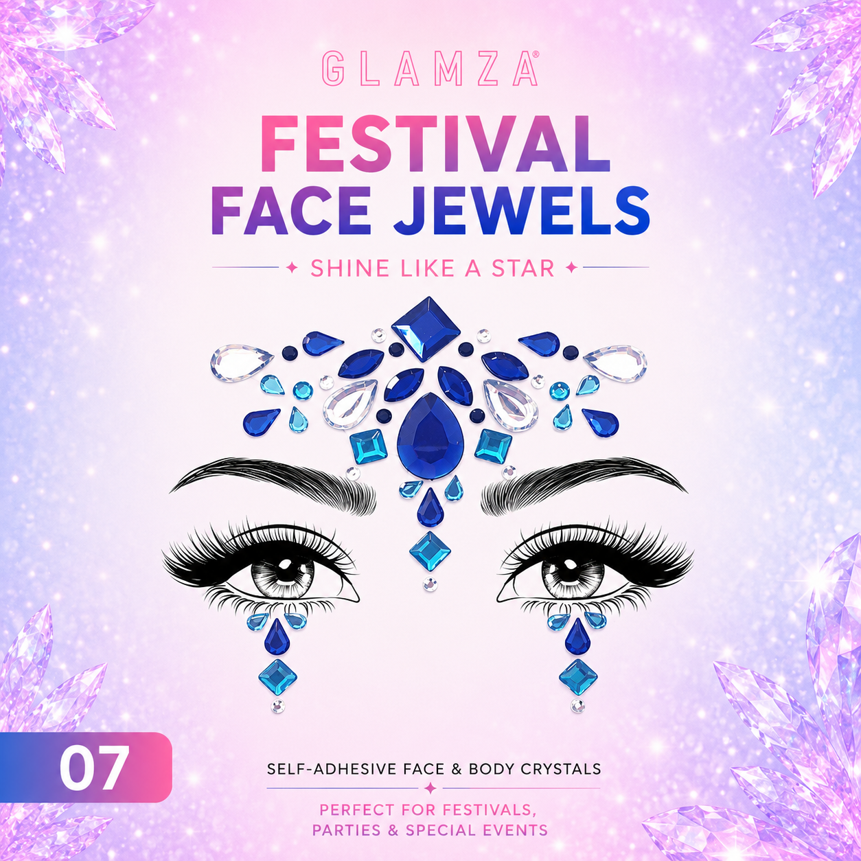 Glamza Festival Face Jewels | Self-Adhesive Face & Body Crystals