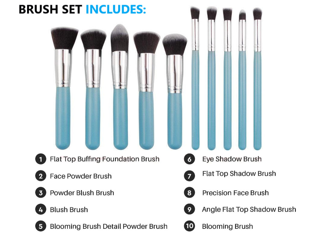 Glamza 10pc Makeup Brush Set – Blue