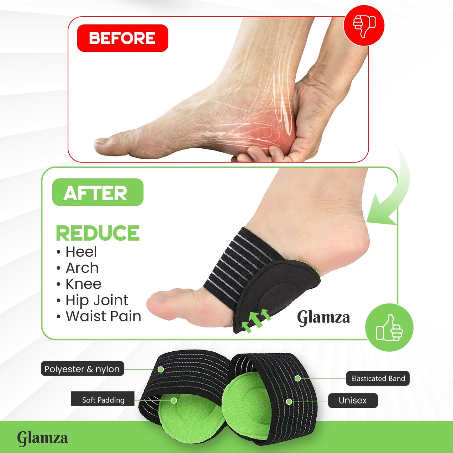 Glamza Reversible Cushioned Foot Arch Supports
