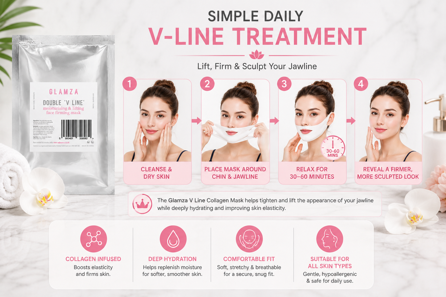 Glamza V Line Collagen Face Lift Masks