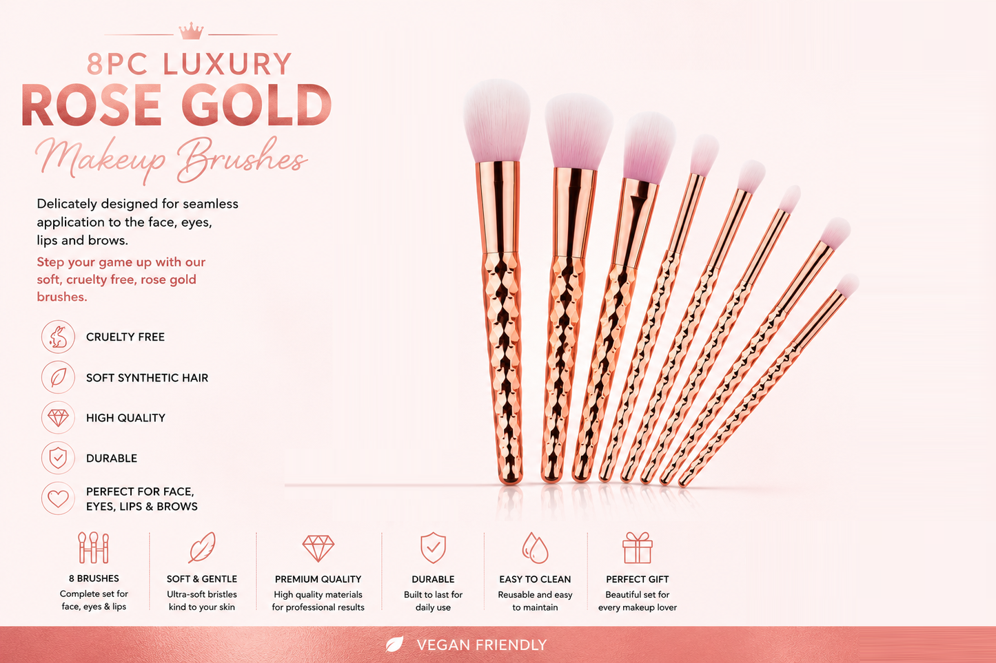 8pc Professional Cosmetic Brushes for Flawless Application