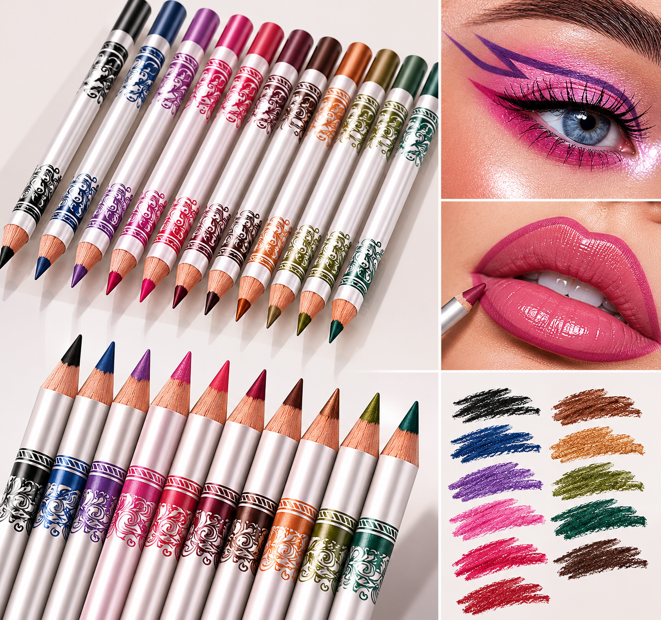 12pc Smoothing Multi Shade Lip Liner & Eye Liner Set | Dual Use, Long-Lasting Formula