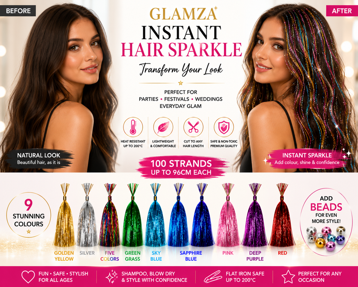 Glamza Sparkling Hair Tinsel - 9 Bright Colours to Choose From!