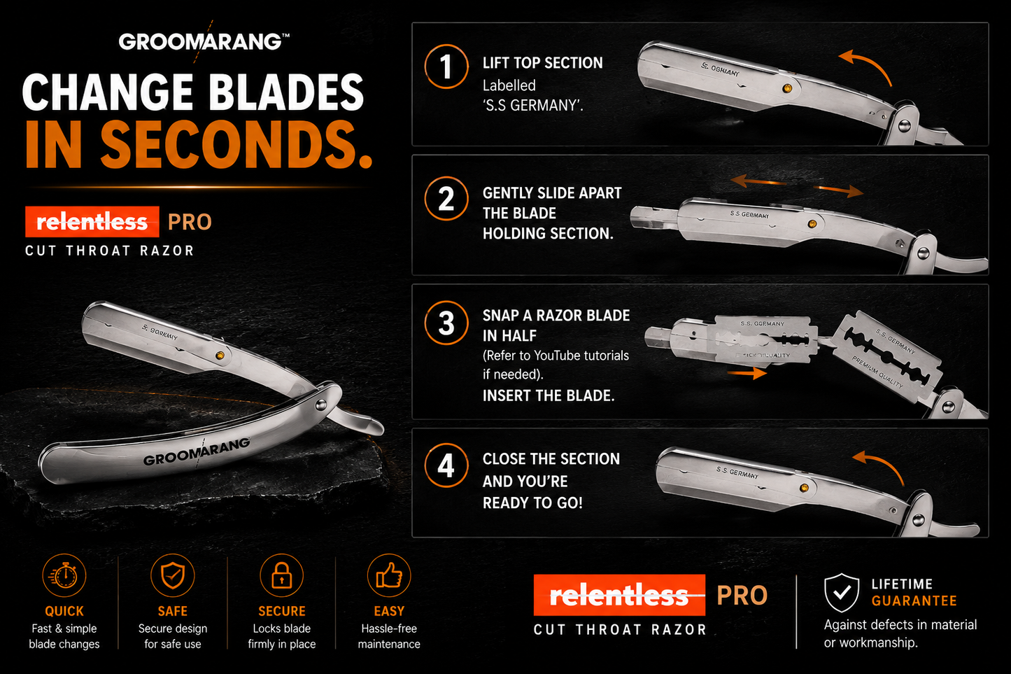 Groomarang Cut Throat Razor - Relentless Pro