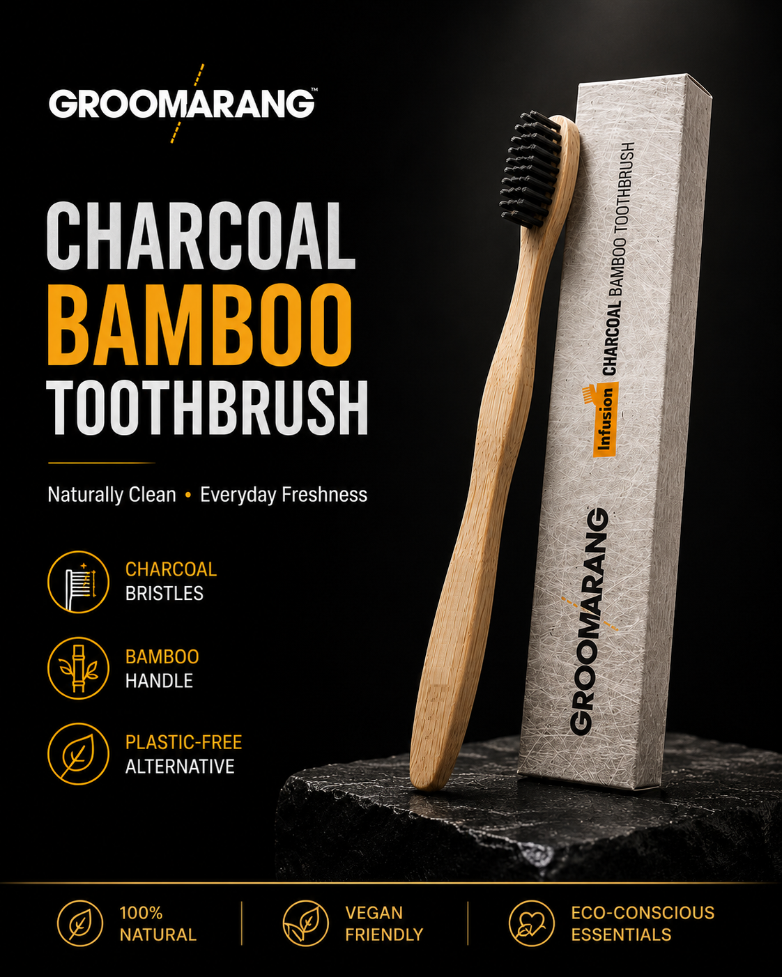 Groomarang Infusion Charcoal Bamboo Toothbrush