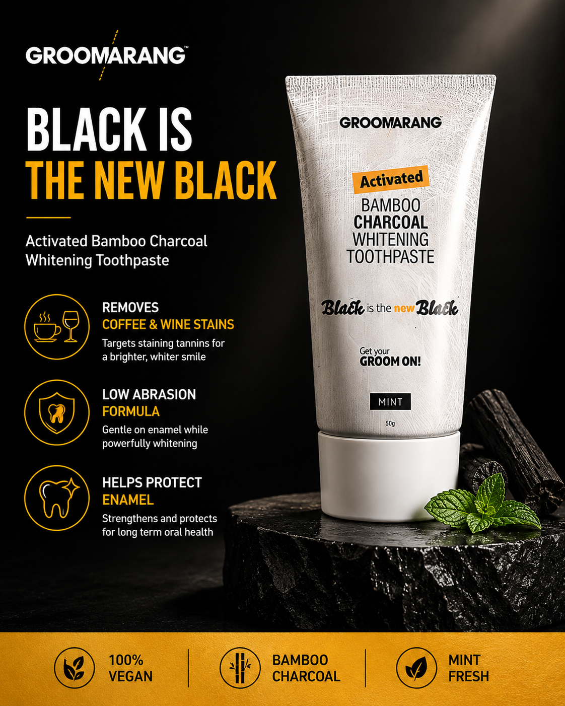 Groomarang Activated Bamboo Charcoal Whitening Toothpaste - Mint