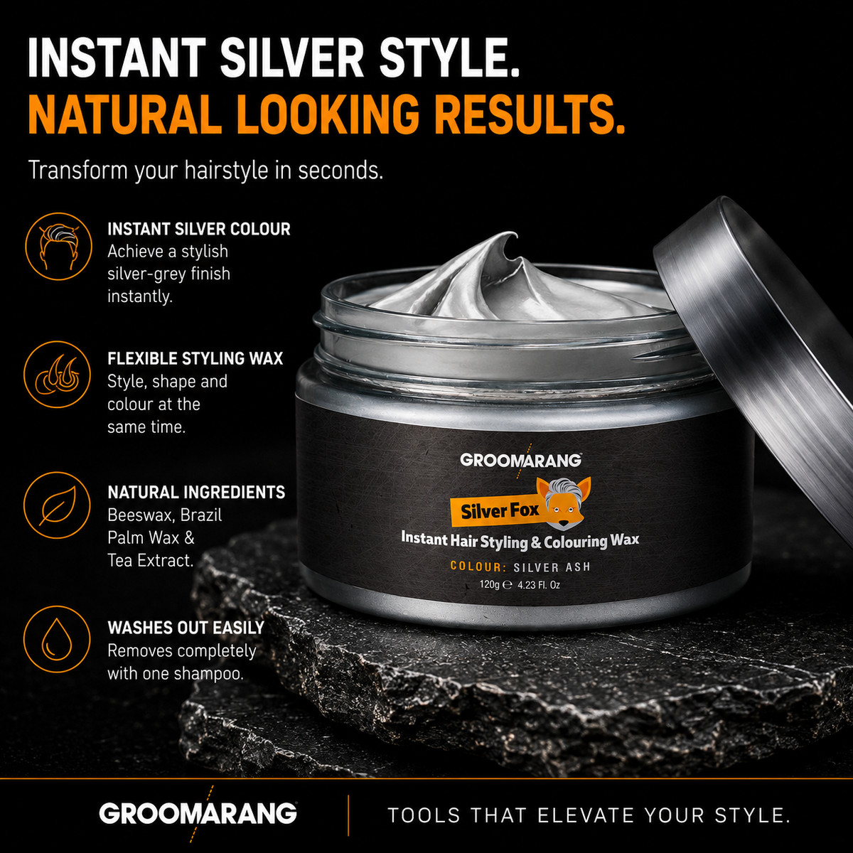Groomarang Silver Fox Instant Hair Styling & Colouring Wax