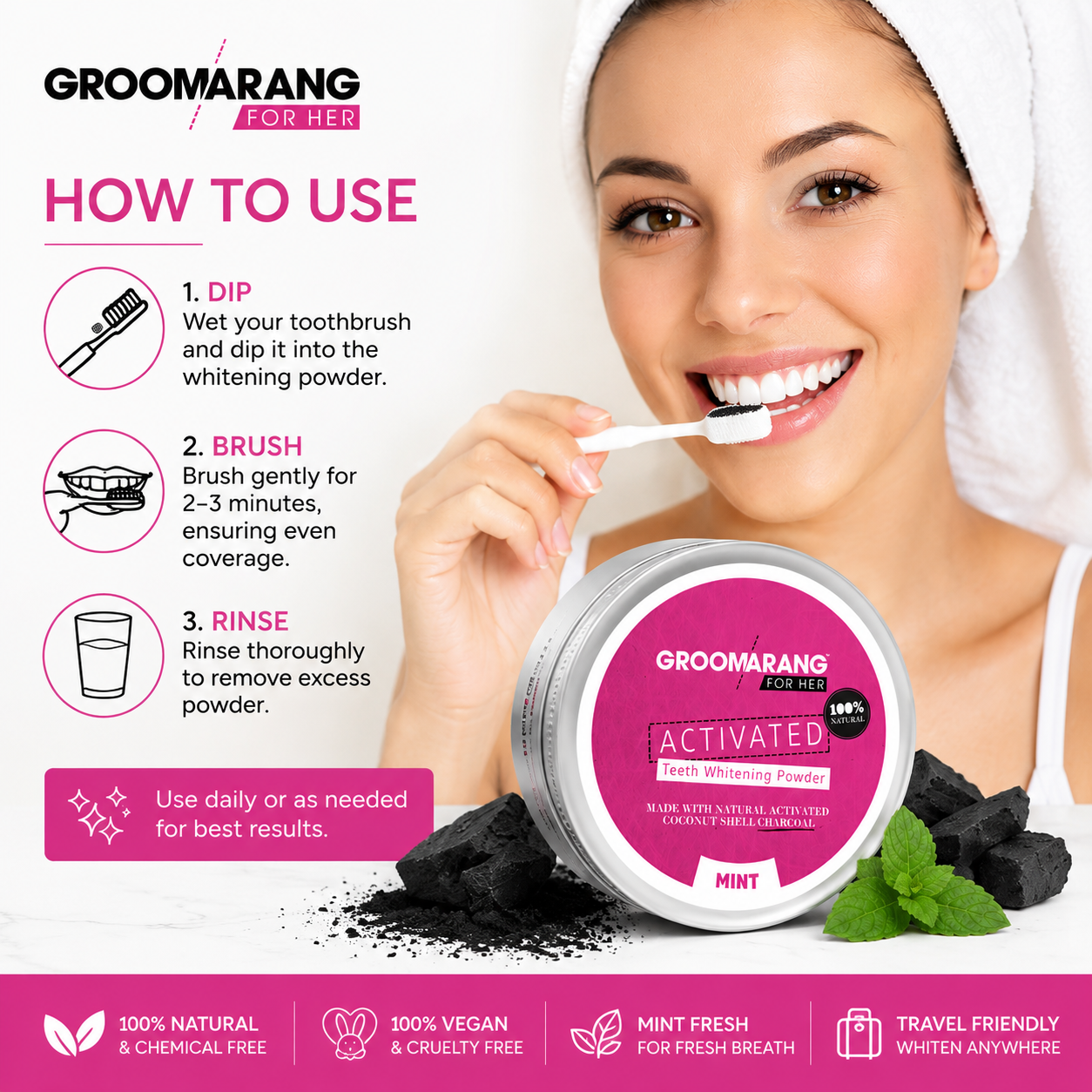 Groomarang For Her Charcoal Teeth Whitening Powder – 50g