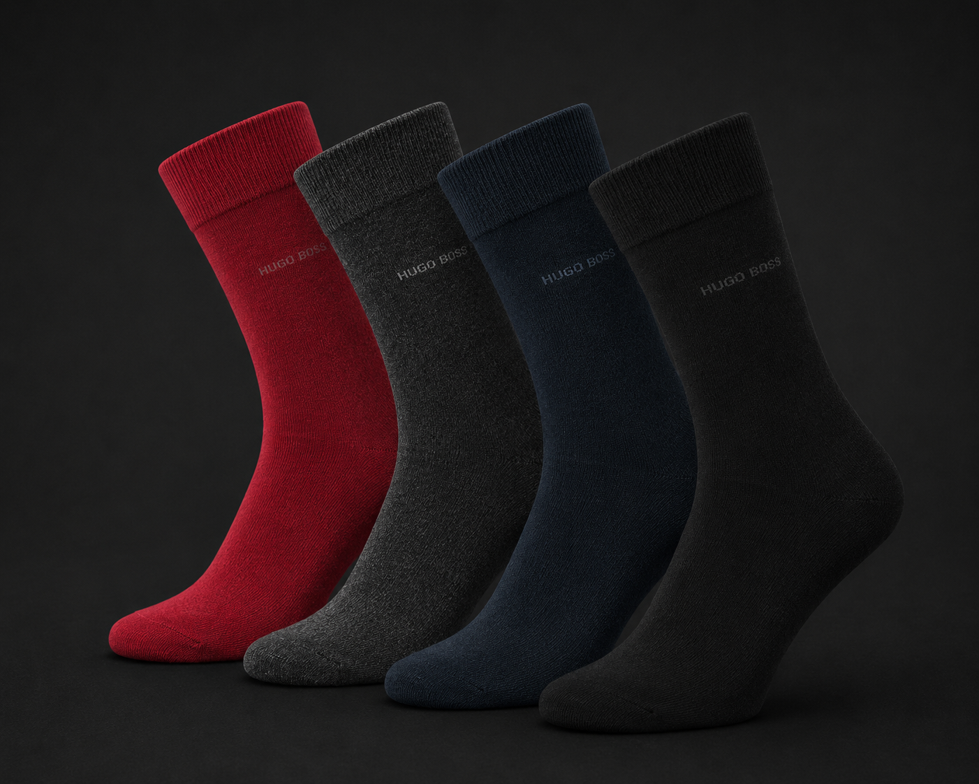 Hugo Boss Gift Set Gift Box 4 (Mixed Black, Blue, Grey, Red) Pairs Mens Socks US 7-13, EU 40-46, UK 6-11