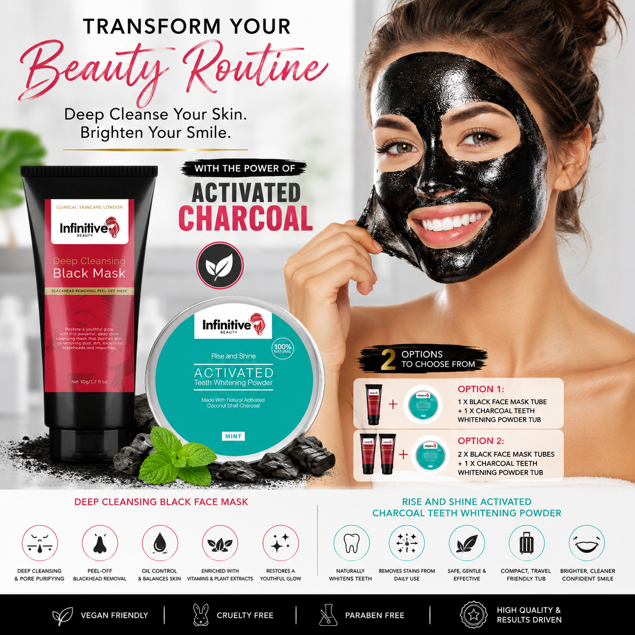 Infinitive Beauty Deep Cleansing Black Mask & IB Charcoal Teeth Whitening Powder