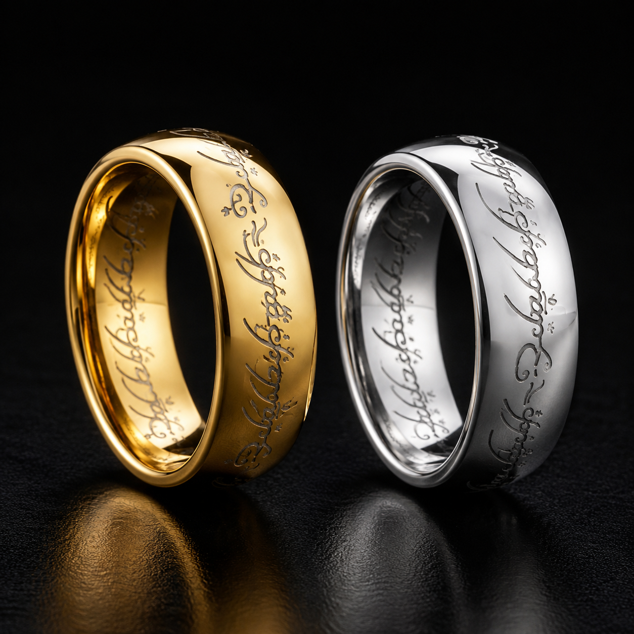 Inscribed Gold & Silver Rings – Fantasy Inspired Engraved Band