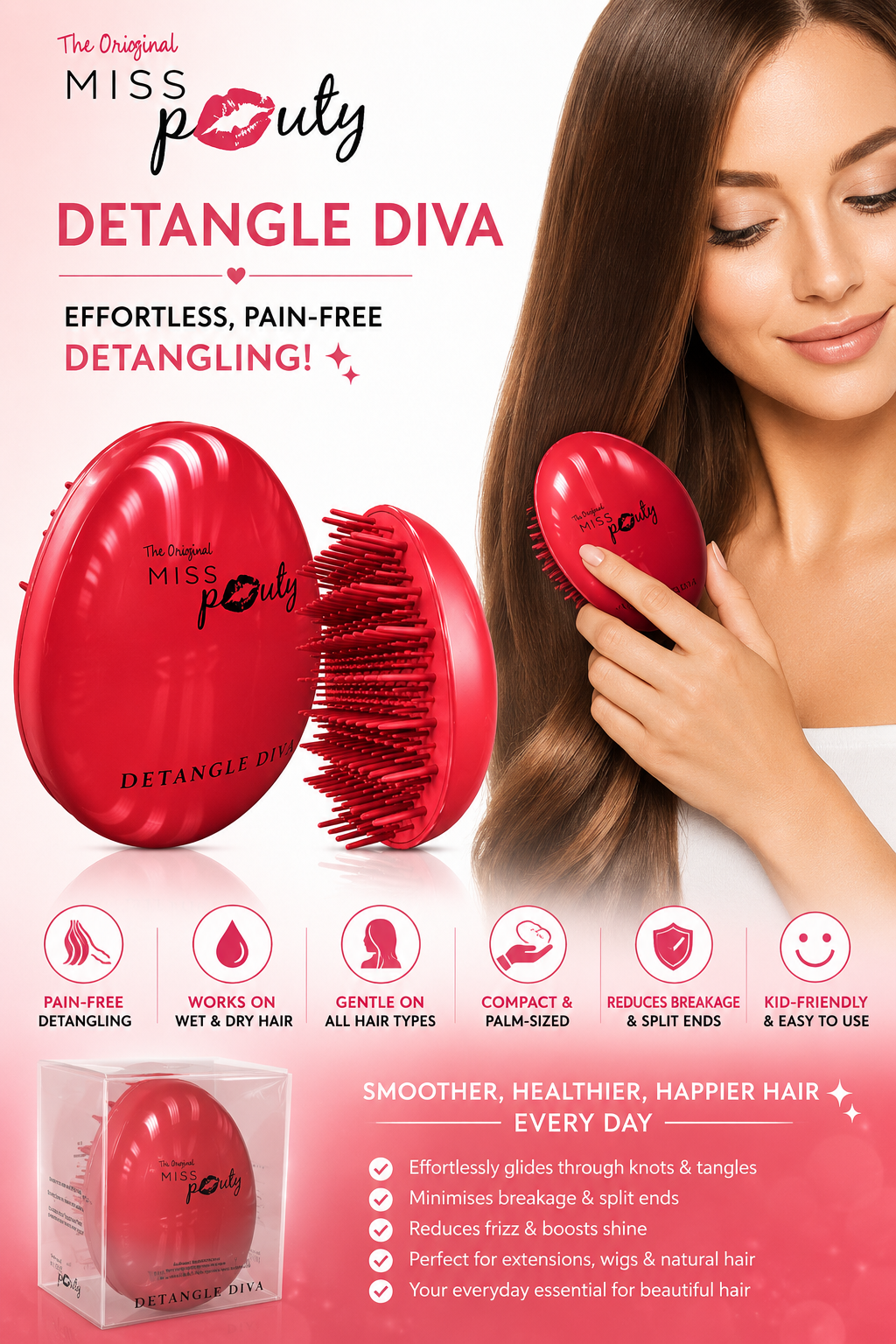 Miss Pouty Detangle Diva Brush – Effortless, Pain-Free Detangling!