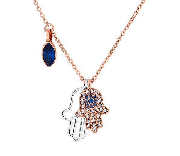 Diamond Style London - Multi Charm Hamsa Hand Pendant in Rose (Item code: Multihamsapenrose)